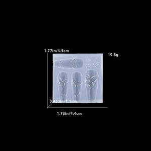 Detailed view of translucent silicone butterfly mold showing precise 4.5x4.4cm dimensions