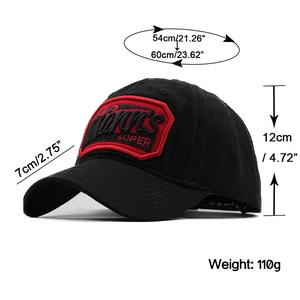 Black MANNS baseball cap with red King's Super shield embroidery for sun protection