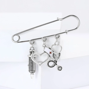 Creative medical enamel brooch pin with syringe heart stethoscope and nurse hat pendants
