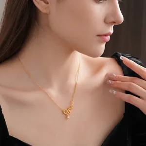 Snake Pendant Necklace Gold Plated Copper Cubic Zirconia Elegant Animal Jewelry For Women Minimalist Fashion Chic Gift