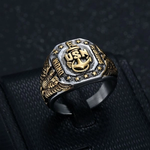 Anello hip hop da uomo USN ancora e aquila in acciaio inossidabile bicolore