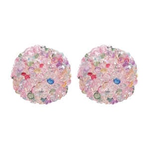 Elegant silver needle round candy stud earrings with colorful pavé rhinestones