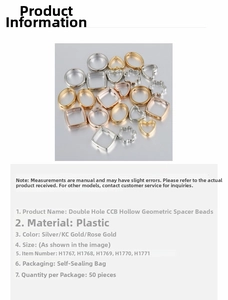 Detailed chart showing double-hole CCB plastic geometric hollow beads for jewelry making