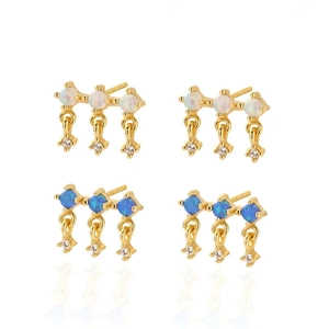Dainty Opal Stud Earrings With Zircon Accents And 925 Sterling Silver Earring Post Niche Design Jewelry For Women