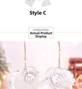 Detail of wool felt sheep ornaments with wooden beads and jute rope for Easter decor