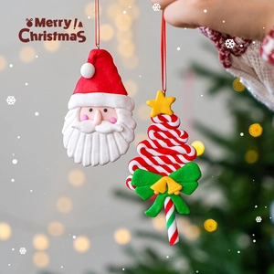 Christmas Hanging Ornaments Polymer Clay PVC Santa Claus Gingerbread Man Candy Cane Snowman Reindeer Tree For Xmas Party