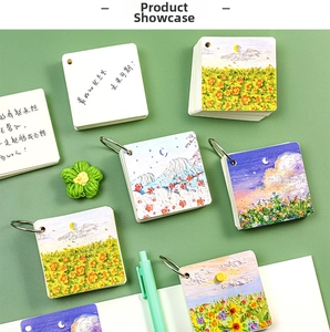 Mini oil painting landscape flashcards with metal rings on a fresh green background