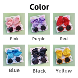 Kids fashion set featuring round polka dot panda sunglasses and matching bow headbands