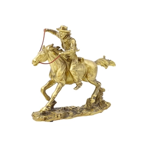 European vintage golden resin cowboy riding horse statue for luxury home decor