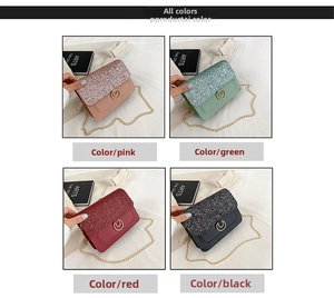 Chic sequin chain square bags in pink, green, red and black leather options