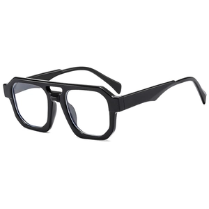 Vintage black square thick frame double bridge sunglasses with bold resin temples