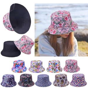 Reversible Bucket Hat Vintage Printed Washed Cotton Sun Protection Wide Brim Outdoor Beach Casual Hat For Men Women