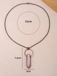 Retro-Quarzkristall-Halskette mit rosa Anhänger und 55 cm langer Kupfer-Gliederkette