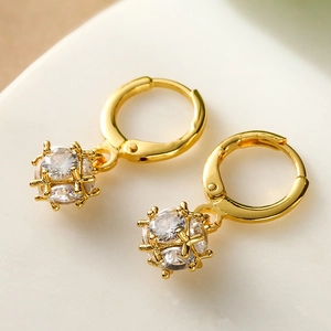 Elegant gold plated drop earrings featuring geometric sphere pendants with zircon stones