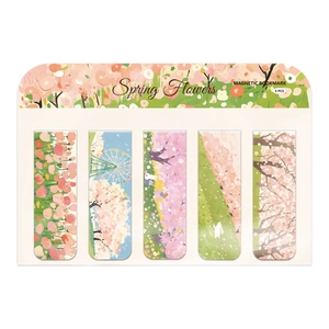 Set of 5 floral magnetic bookmarks with vintage spring flower watercolor illustrations