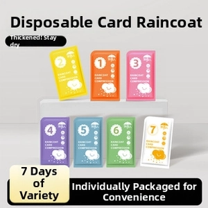 Flat-packed portable disposable raincoats in seven colors with thickened material design