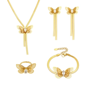 18k gold plated stainless steel 5A zircon butterfly jewelry set including necklace and earrings