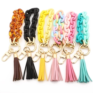 Acrylic Chunky Chain Wristlet Keychain With Tassel For Women Fashion Resin Link Bracelet Key Ring Holder Bag Charm Accessory