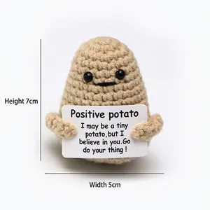 Detail of 7x5cm handmade crochet positive potato with motivational quote card