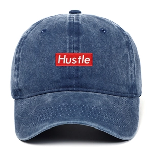 Hustle Embroidery Washed Cotton Baseball Cap Vintage Distressed Box Logo Streetwear Outdoor Sun Hat Unisex