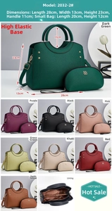Detailed views of women's tote set with inner crossbody bag showing dimensions and colors