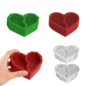Heart Shape Silicone Mold Dual Compartment Candle Holder Resin Epoxy DIY Storage Box Striped Texture Modern Craft
