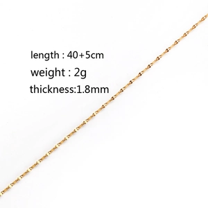 Detail of 1.8mm golden stainless steel chain with length and weight specifications