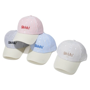 Striped cotton baseball caps with Shhh embroidery in four colors for men and women