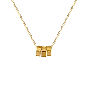 Titanium steel necklace featuring three gold rings with engraved Roman numerals IVX