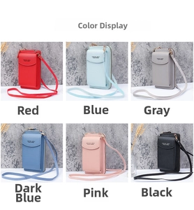Detailed grid display of small crossbody phone wallets in six diverse vibrant colors