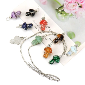Handmade mushroom stone pendants with wire wrap detail on silver chains set