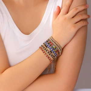 Luxury multi-color crystal 18K gold plated stainless steel layered snake bracelet set