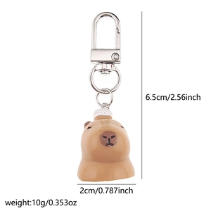 Detailed product dimensions for the cute resin capybara keychain with silver swivel hook