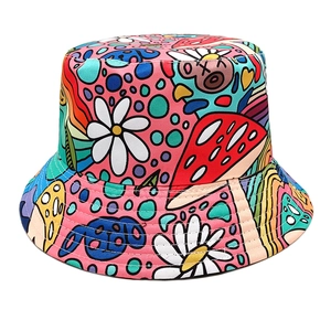 Mushroom Pattern Printed Bucket Hat Colorful Polyester Reversible Sun Protection Outdoor Retro Style For Men Women