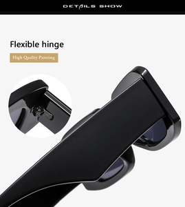 Detail of square sunglasses showing high quality painting finish and flexible hinge mechanism