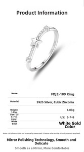 Detailed size specifications for S925 sterling silver star ring with weights and US sizes