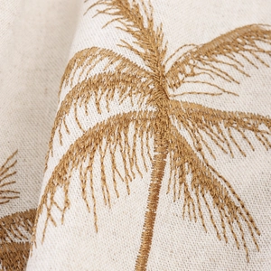 Sommer-Midikleid mit Kokosnussbaum-Stickerei und strukturierten Leinenstoffdetails