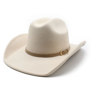 Vintage Western Cowboy Hat Woolen Felt Wide Brim With Faux Leather Belt And Metal Buckle Elegant Fedora Outdoor Headwear