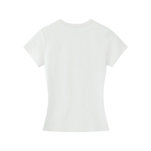 Rear view of white slim fit short sleeve T-shirt with premium cotton texture