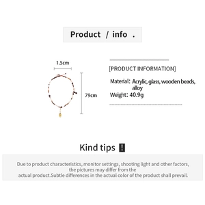 Detailed size specifications for the acrylic glass and wooden bead long sweater necklace