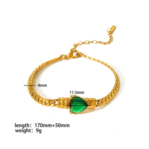18k gold plated stainless steel heart zircon bracelet with 4mm cuban chain and specs