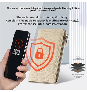 Detail showing the internal RFID blocking layer within the genuine cowhide leather wallet