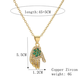 Detailed size specifications for gold palm pendant necklace with copper and zircon
