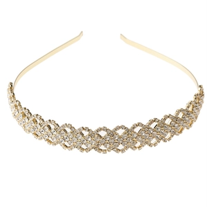 Elegante cerchietto dorato a doppio strato con strass e motivo ondulato per spose