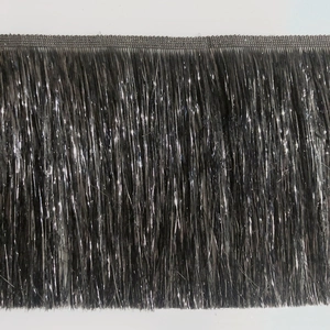 20cm black and silver metallic tinsel fringe trim for festive costumes and decor