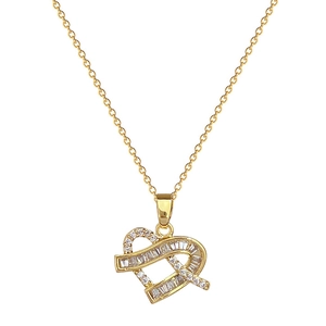 Elegant gold titanium heart necklace with shimmering cubic zirconia for women party wear