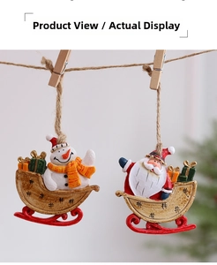 Detail view of Santa and Snowman resin hanging ornaments for Christmas tree decor