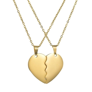 Polished gold stainless steel heart puzzle necklace set for couples and best friends