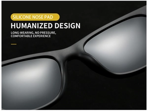 Detail showing soft silicone nose pads on classic black sunglasses for comfort