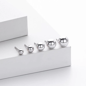 Minimalist S925 sterling silver ball stud earrings in various sizes with high polish finish